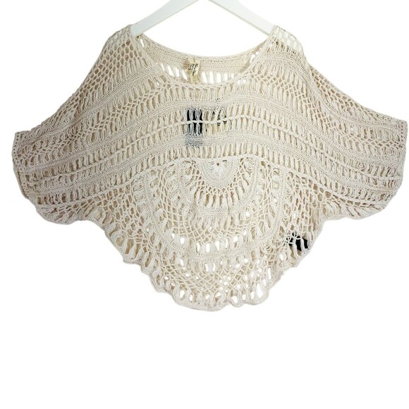 Buffalo lace crochet knit womens top cropped poncho boho color vanilla sz Large - Picture 14 of 16